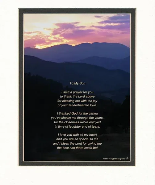 Son Gift with Thank You Prayer for Son Poem MTS Sunset Photo, 8x10 Double Matted