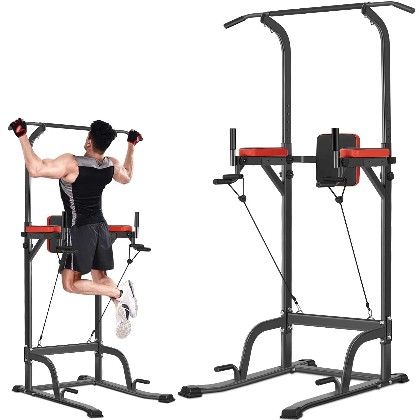 Bronze Times Power Tower Workout Dip Station Pull Up Bar Dip Stands Adjustable Height for Home Gym Strength Training Fitness Equipment 400lbs