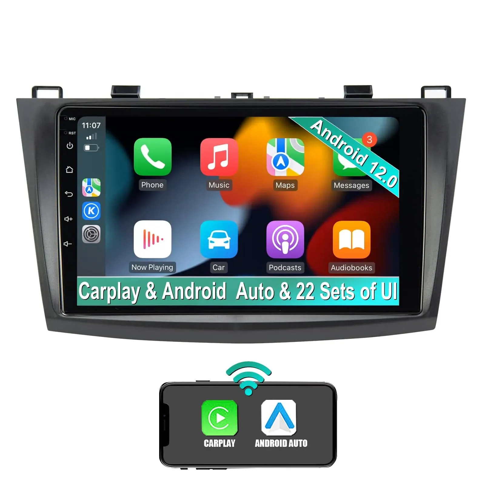 NVGOTEV Android 12 Car Radio Stereo for 2010-2013 Mazda 3, Apple CarPlay ...