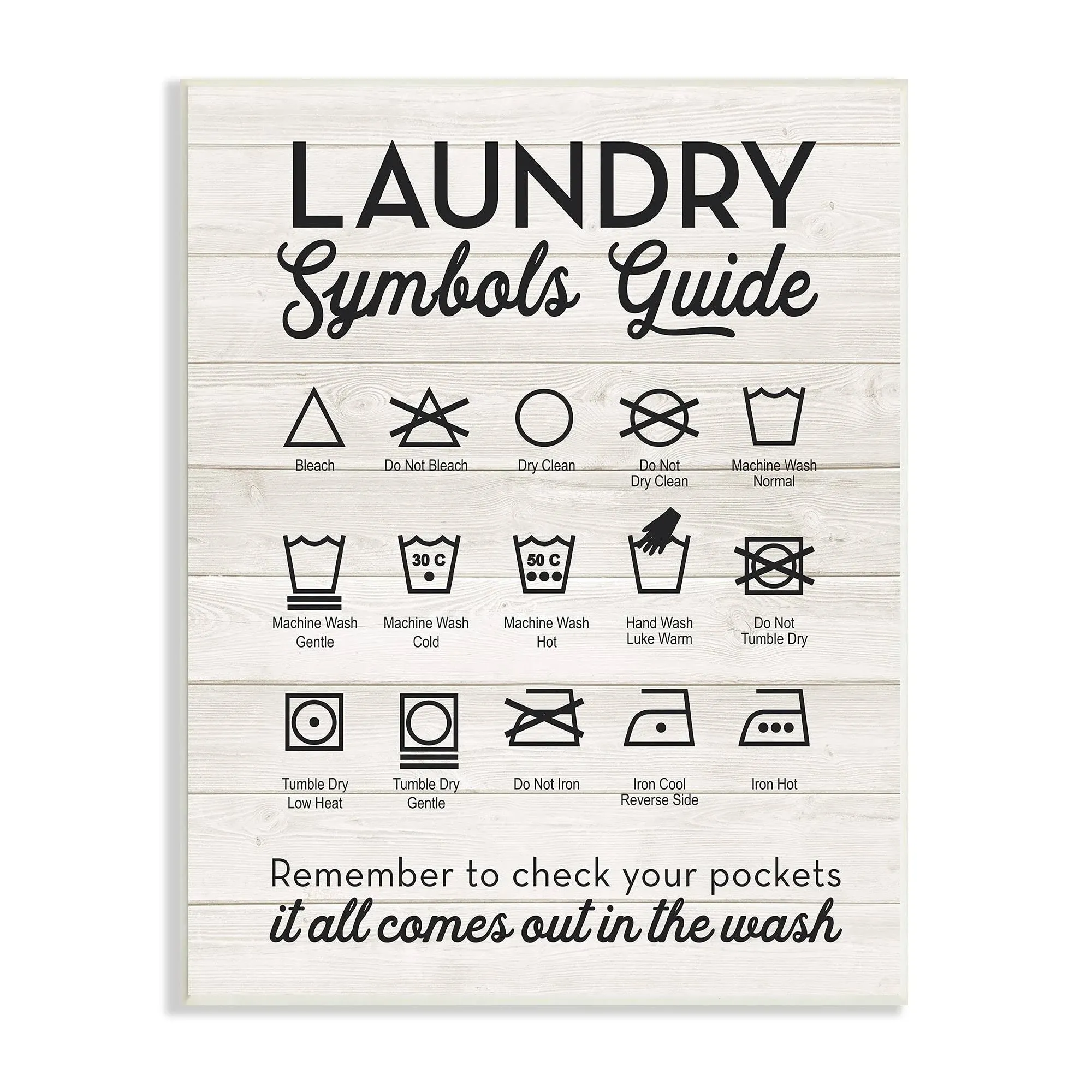  Laundry Symbols Guide Typography Wall Plaque, 10x15, Multi-Color 10 x 15