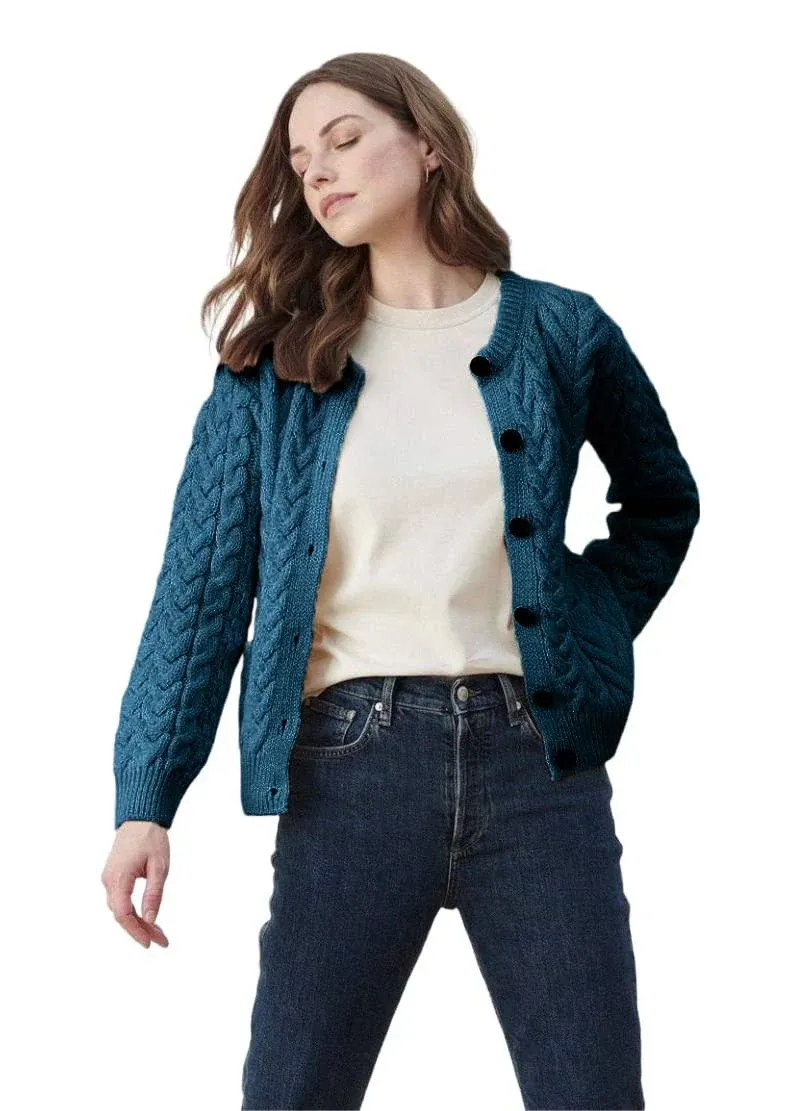 Aran Woollen Mills Irish Cardigan Sweater for Women Made in Ireland Supersoft Aran Merino Wool Lumber Jacket