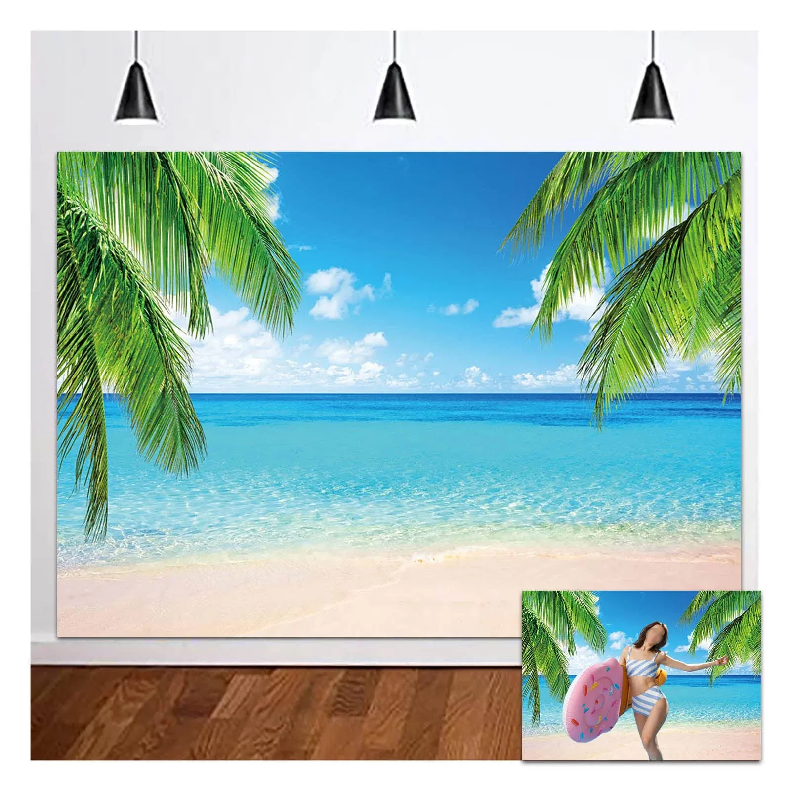 XLL 7x5ft Sea Ocean Palm Leaf Sand Beach Blue Sky White Hawaii Photo Background ...