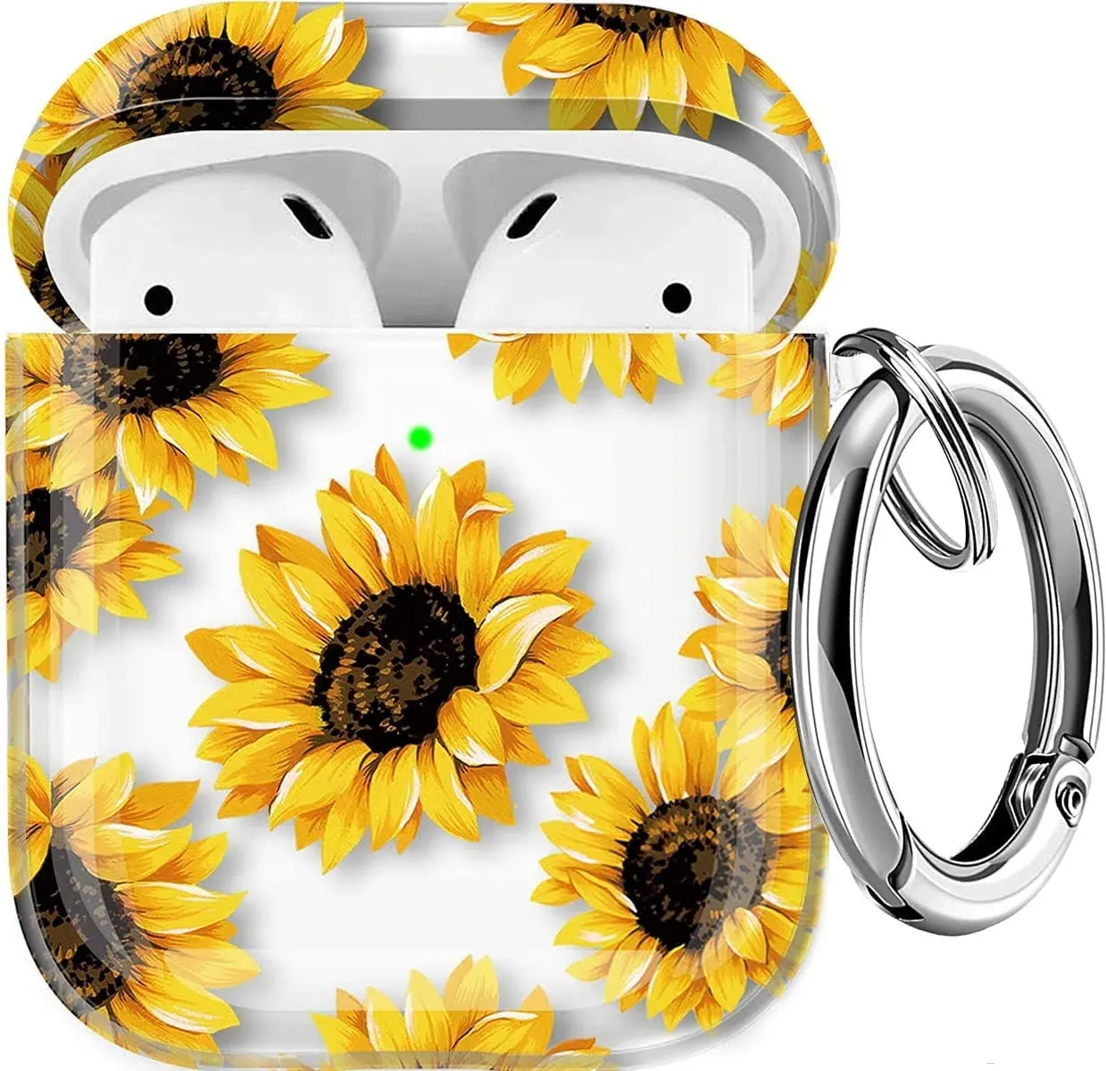 Maxjoy for AirPods Case Cover, Sunflower Floral Clear Air Pod Case for Women Girls Cute Hard Protective iPod Cover with Keychain Compatible AirPod 2nd 1st Gen Charging Case 2&1, Flower