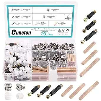 Generic Cimeton 120pcs Furniture Connecting Hardware Connectors Assortment Kit Including Cam Fitting Wood Dowel Pins and Pre-Inserted N