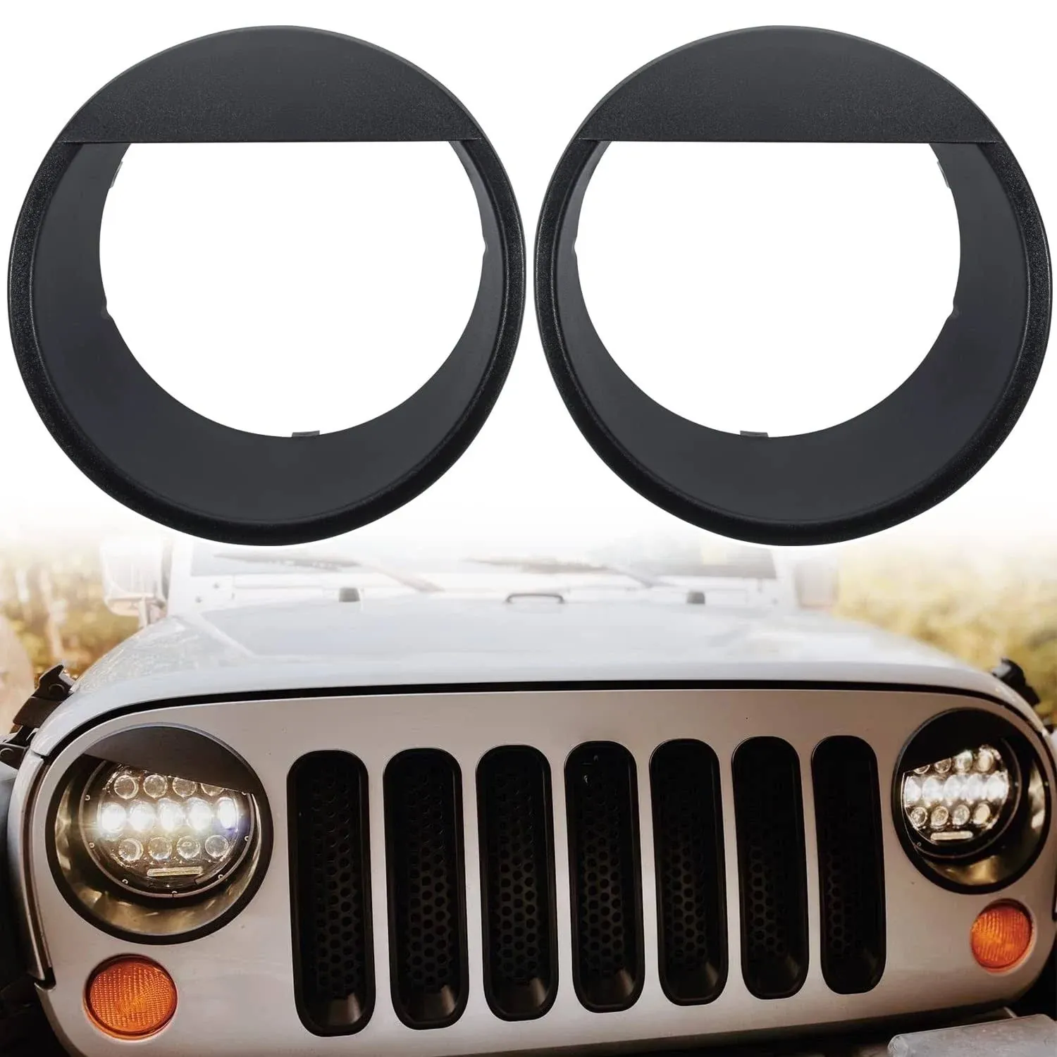 Opall Black Bezels Front Light Headlight Angry Bird Style Trim Cover for Jeep...