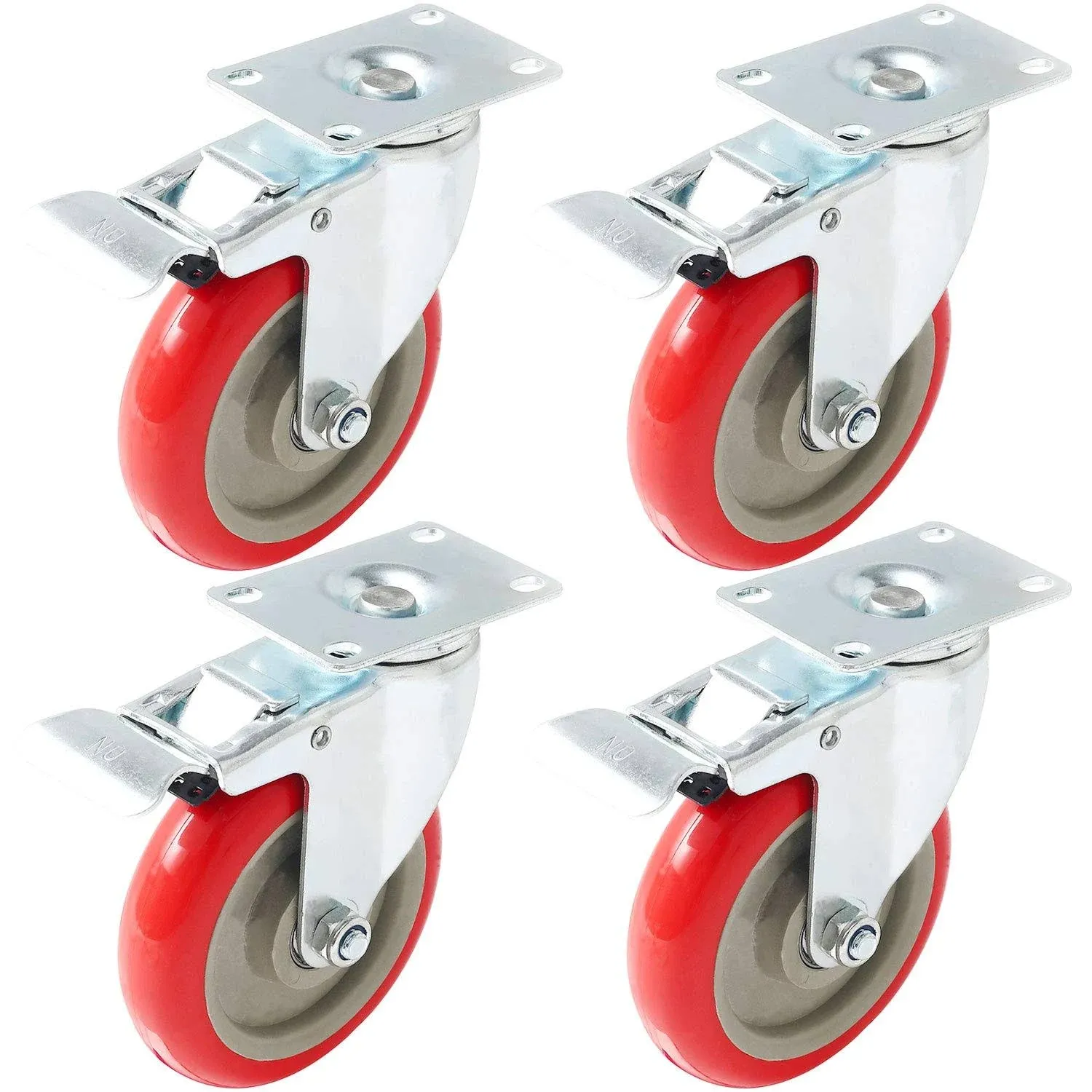 Online Best Service Caster Wheels Swivel Plate w/ Brake Casters On Red ...