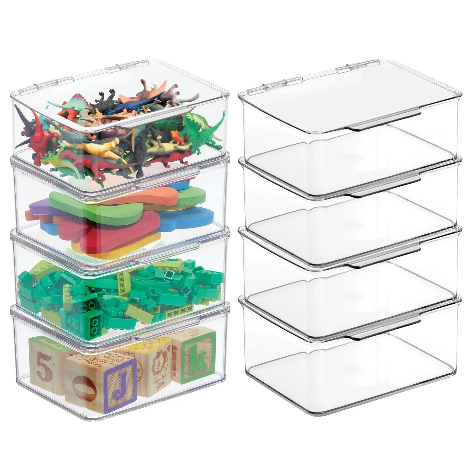 mDesign Plastic Playroom/Gaming Storage Organizer Box, Hinge Lid, 4 Pack, Clear - Clear