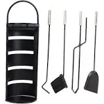 Sunnydaze 4-Piece Fireplace Tool Set with Slotted Shroud Holder