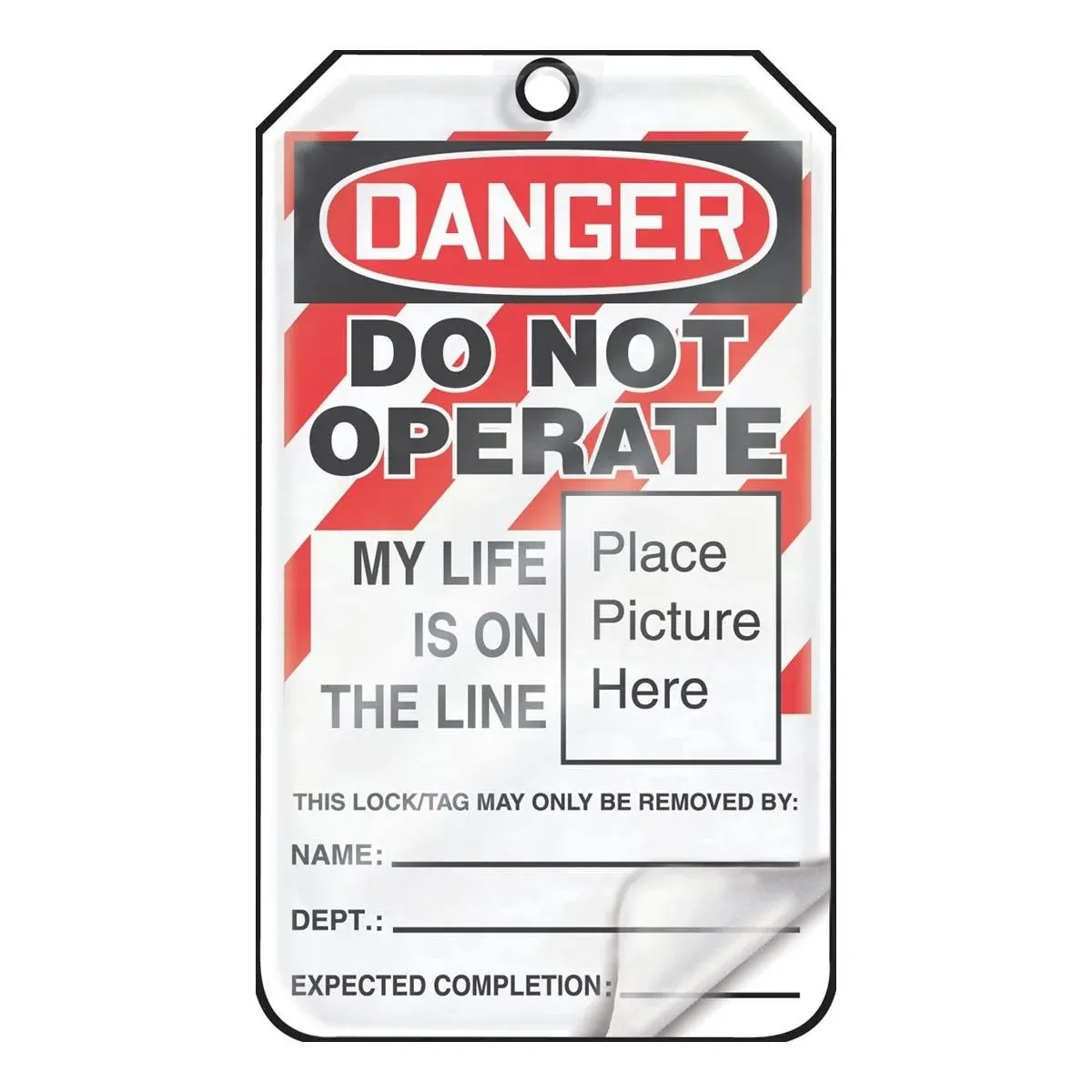 Accuform Lockout Tags, Pack of 25, Danger Do Not Operate My Life is on the Line with Picture Insert, US Made OSHA Compliant Tags, Tear & Water Resistant Self-Laminating PF-Cardstock with Grommets, 5.75"x 3.25", MLT600LCP