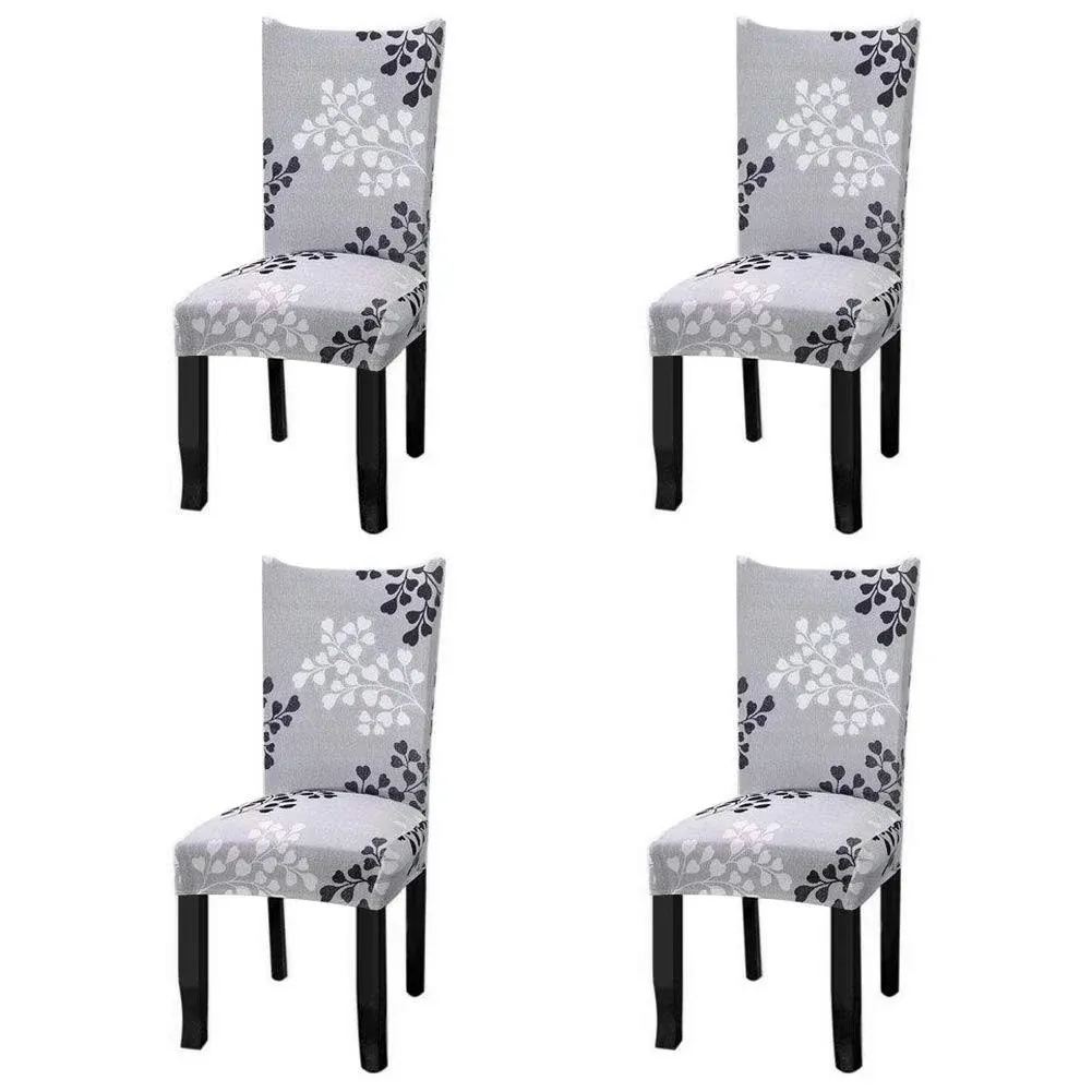 Stretch Dining Chair Covers Removable Washable Dining Room Chair Slipcovers Spandex Chair Slipcover Chair Covers for Dining Room (Gray-Black, 4)