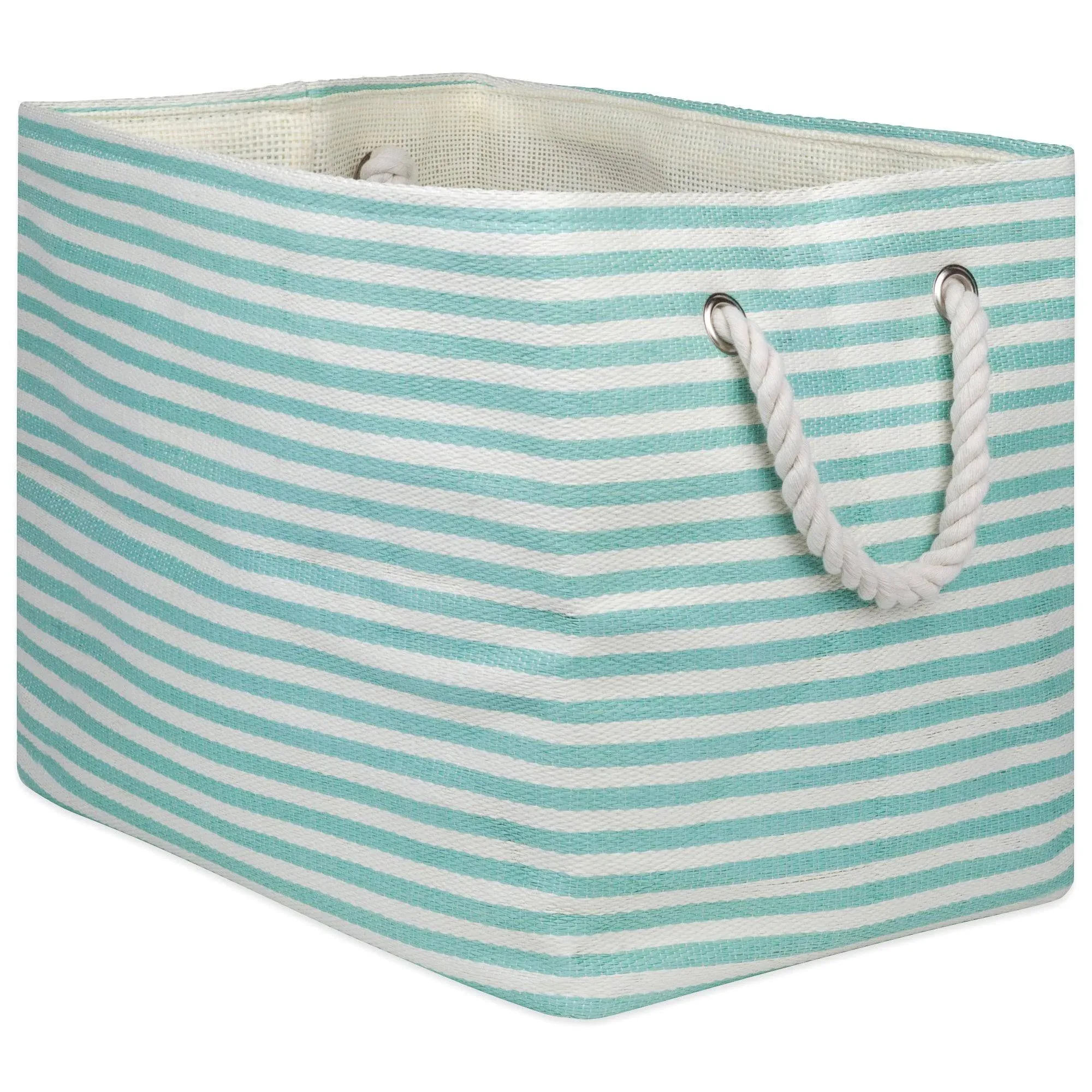 DII Paper Bin Pinstripe Aqua Rectangle Medium - Beach Style - Storage Bins And Boxes - by Homesquare | Houzz