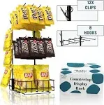 Retail Display Rack, 12 Clips & 8 Peg Hooks Matte Black Countertop Snack Stand Organizer For Retail Store Supplies, Merchandise & Snack Display Stand, 9.76x11.18x23.58