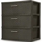 Sterilite 25306P01 3 Drawer Wide Weave Tower, Espresso Frame & Drawers w/ Driftwood Handles, 1-Pack