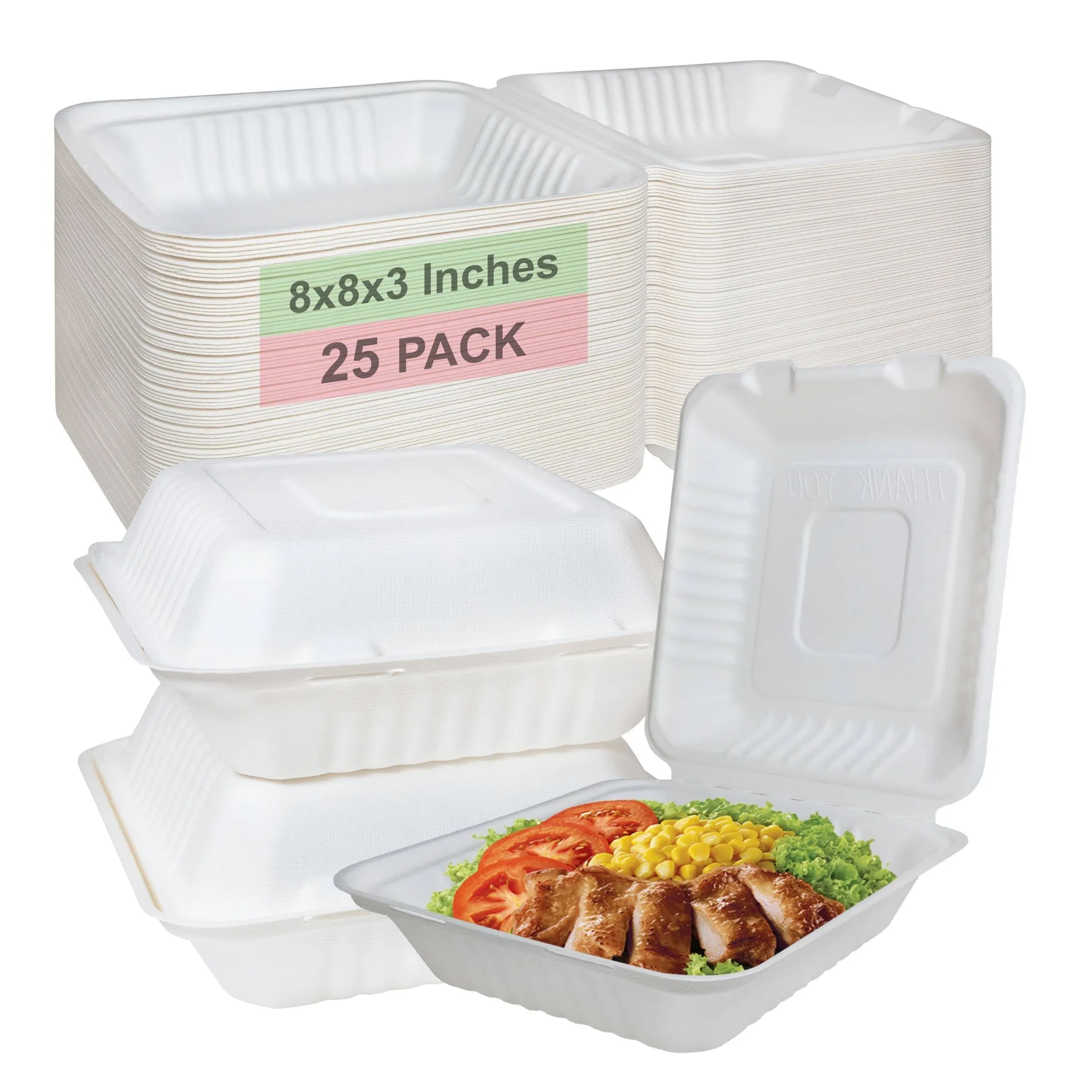 Compostable Square Hinged Clamshell Take Out Food Container 8x8 inch,Heavy Duty ...